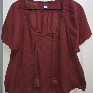 Old Navy Burgundy Blouse with Tassel Details